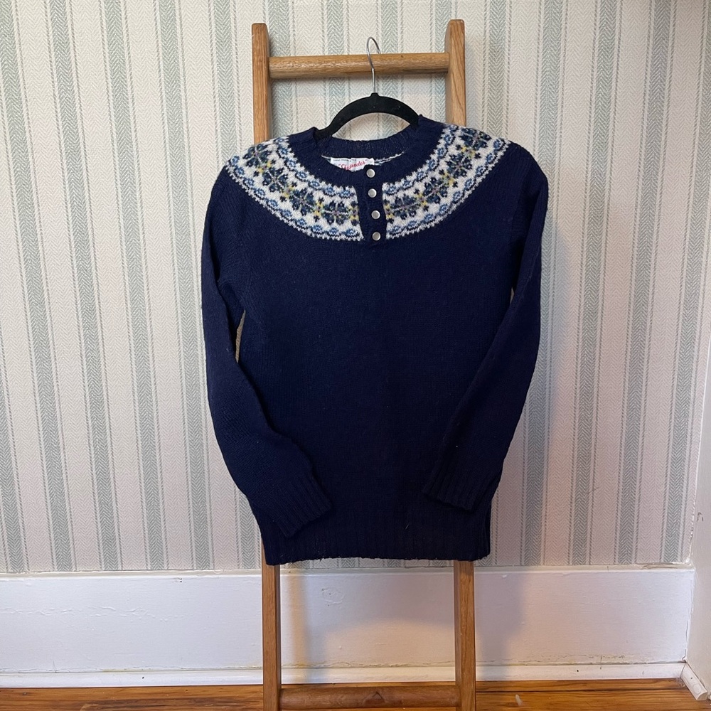 Vintage Shetland Wool Fair Isle Sweater Women’s Hand Frame Knit Made in Scotland